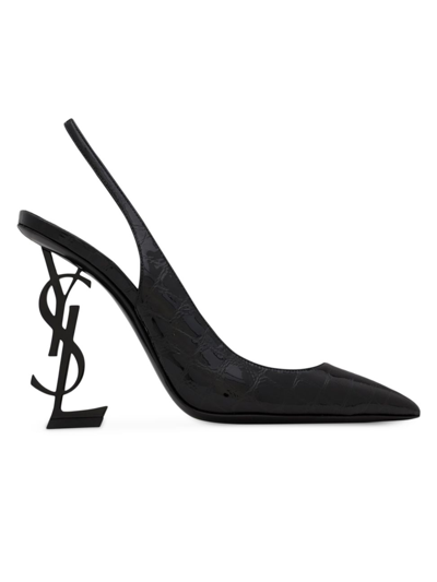 SAINT LAURENT WOMEN'S OPYUM SLINGBACK PUMPS IN CROCODILE-EMBOSSED LEATHER