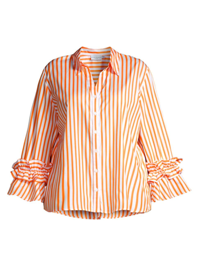 Harshman Women's Plus Selina Cotton Stripe Shirt In Marigold Stripes