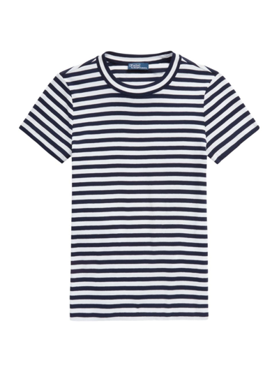 Polo Ralph Lauren Women's Stripe Rib-knit Cotton T-shirt In Cruise Navy White