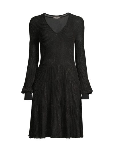 Emporio Armani Women's Metallic Knit Mini Dress In Black