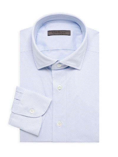 Corneliani Men's Micro-dot Dress Shirt In White Sky Dot