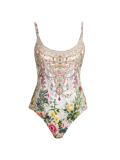 CAMILLA WOMEN'S RENAISSANCE FLORAL SCOOPNECK ONE-PIECE