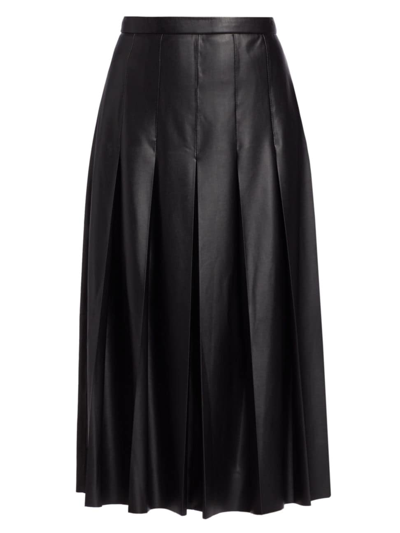 Veronica Beard Herson Pleated Faux Leather Midi Skirt In Black