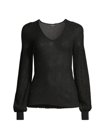 Emporio Armani Women's Metallic Knit V-neck Blouse In Black