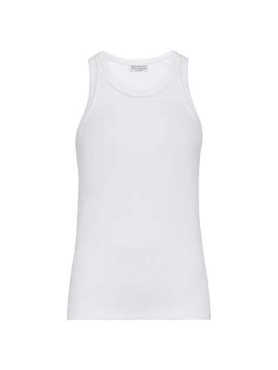 Brunello Cucinelli Ribbed Cotton Jersey Tank Top In White