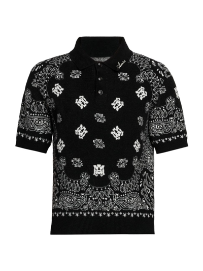 Amiri Bandana Terry-cloth Polo Shirt In Black