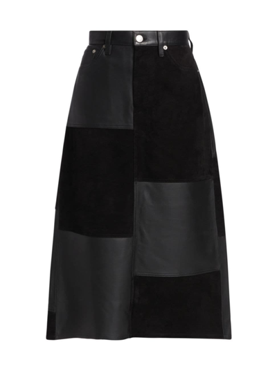Re/done Mid Rise Leather Patchwork Skirt In 23