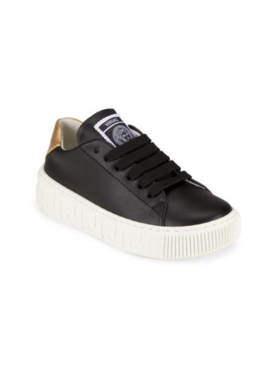 Versace Kid's Leather Platform Sneakers In Black White