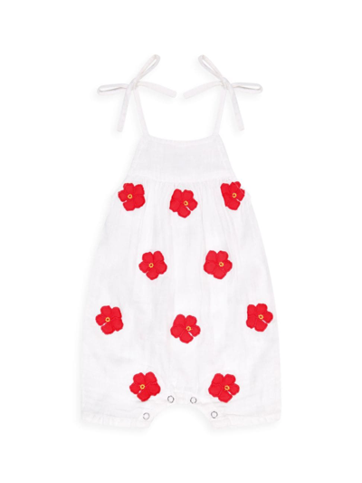 Mer St. Barth Baby Girl's Hibiscus Embroidered Romper In White