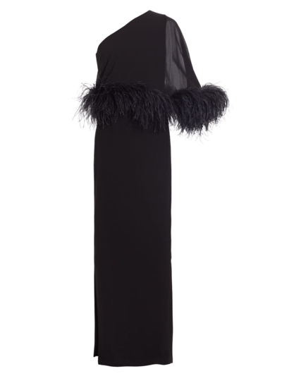 16arlington Women's Alder Crepe Feather-cuff Cape Gown In Black