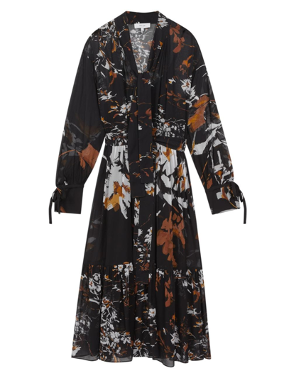 Reiss Charlotte Floral-print Belted-waist Woven Midi Dress In Multi-coloured