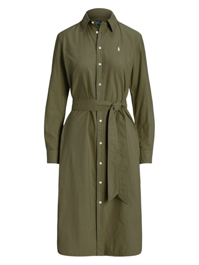 Polo Ralph Lauren Women's Oxford Cotton Belted Shirtdress In Olive