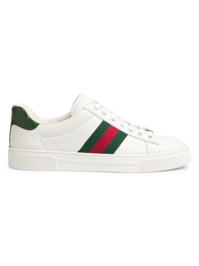 Gucci Ace Leather Web Low-top Sneakers In White