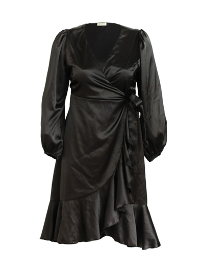 Kiyonna Women's Serena Satin Wrap Dress In Onyx