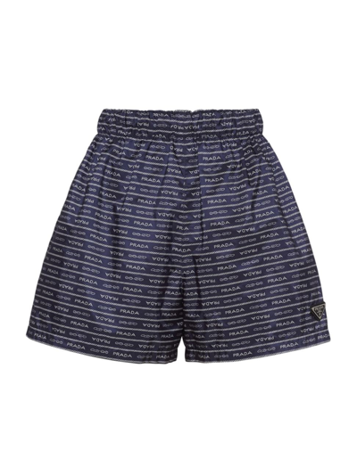Prada Nylon Shorts In Blue/white