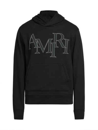 Amiri Staggered Logo Hoodie In Black Cotton For Men
