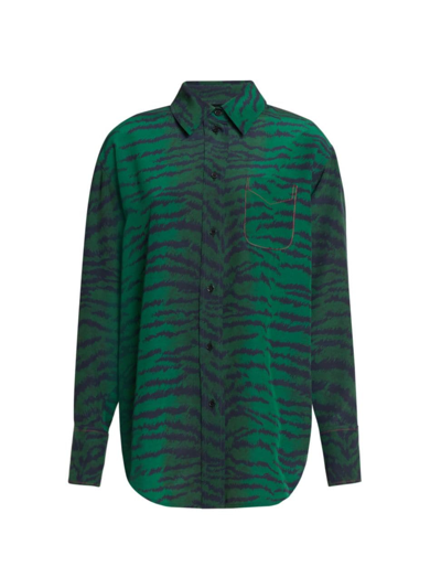 Victoria Beckham Women's Silk Tiger-striped Pyjama Shirt In Tiger All Over Green Navy