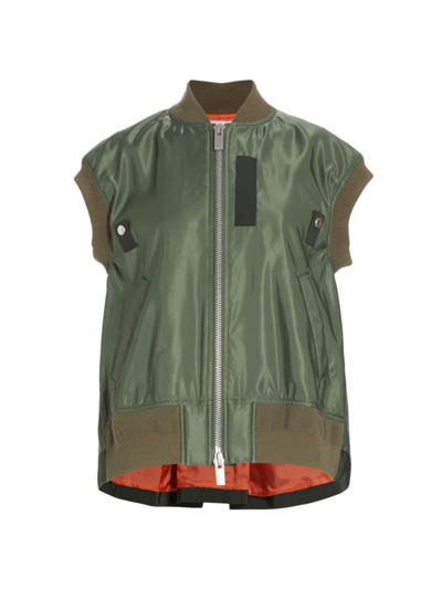 SACAI WOMEN'S PLEATED-BACK TWILL BOMBER VEST