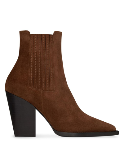 Saint Laurent Theo Chunky-heel Ankle Boots In Brown