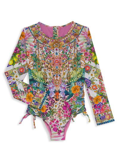Camilla Little Girl's & Girl's Embellished Printed Long-sleeve Swimsuit In Flowers Of Neptune