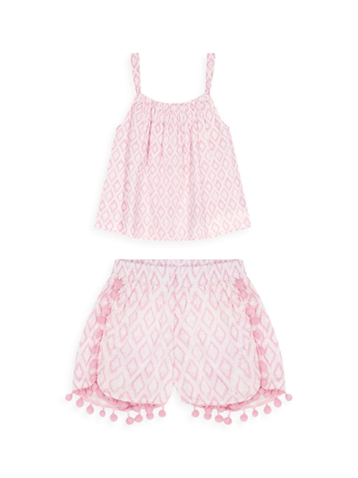 Mer St. Barth Little Girl's & Girl's Printed Tassel-accented Top & Shorts Set In Pink