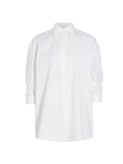 Michael Kors Women's Pushed-sleeve Cotton Shirt In Optic White