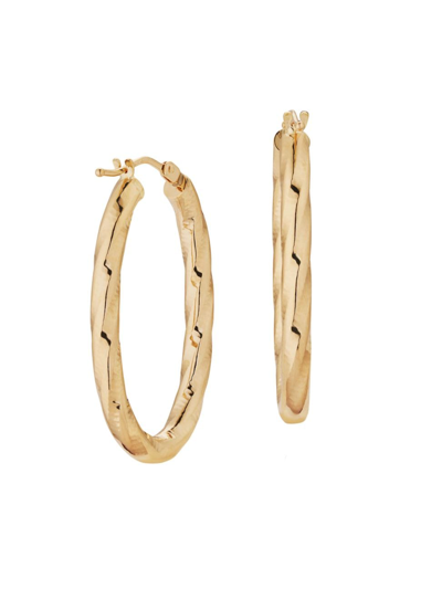 Oradina Women's 14k Yellow Gold Goddess Oval Hoops