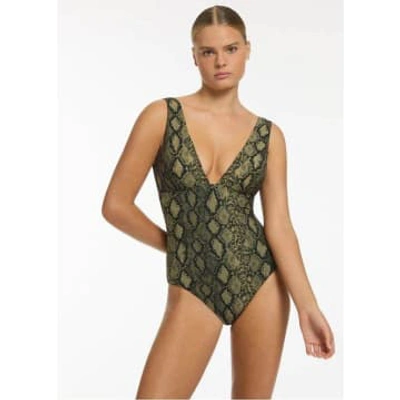 Jets J11249 Python Minimal Plunge Swimsuit In Green