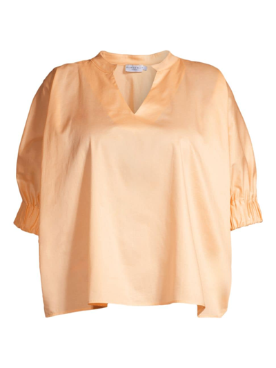 Harshman Plus Size Medina Blouson-sleeve Cotton Blouse In Apricot Ice