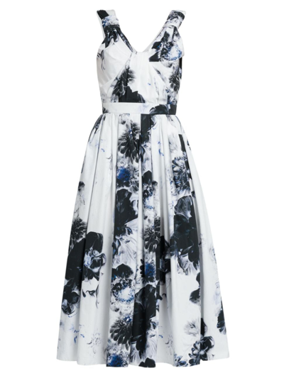 ALEXANDER MCQUEEN WOMEN'S CHIAROSCURO FLORAL COTTON DRESS