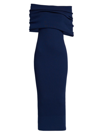 Alexander Mcqueen Women's Ribbed Stretch-wool Column Gown In Electric Navy