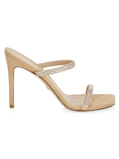 Stuart Weitzman Women's Aleena Royale Crystal Embellished Suede Slide Sandals In Adobe/clear