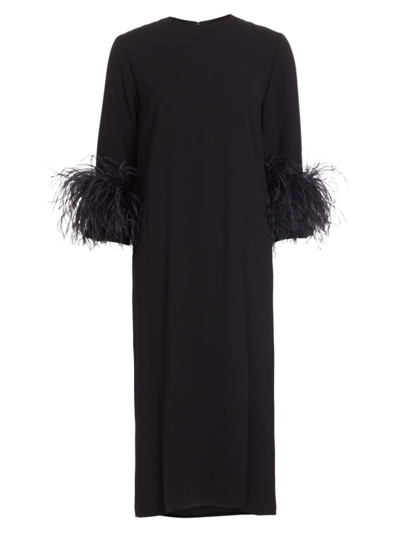 16arlington Women's Billie Chiffon Feather-cuff Midi-dress In Black