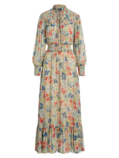 Polo Ralph Lauren Smocked Floral-print Flounce Maxi Dress In Dusty Floral