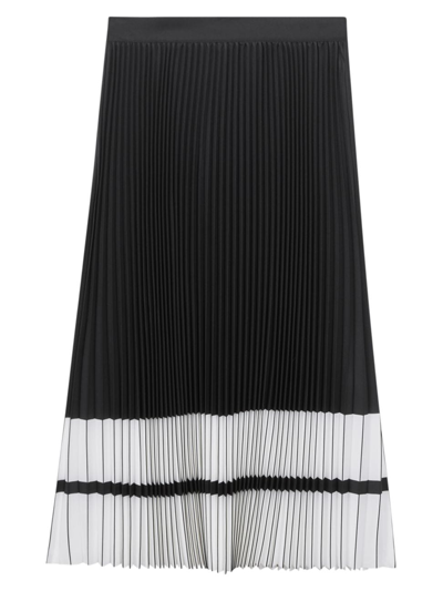 Reiss Marie - Black/white High Rise Pleated Midi Skirt, Us 8