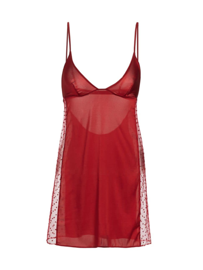 Kiki De Montparnasse Women's Merci Silk Swiss-dot Slip Dress In Red