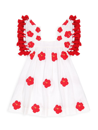 Mer St. Barth Little Girl's & Girl's Serena Hibiscus Appliqué Tassel Dress In White