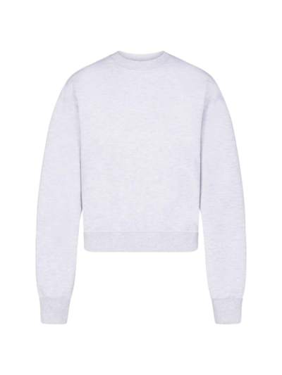 Skims Gray Cotton Fleece Classic Crewneck Sweatshirt In Light Heather Grey