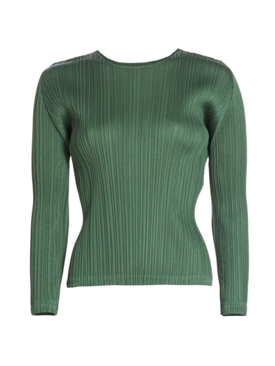 Issey Miyake Women's December Pleated Top In Moss Green