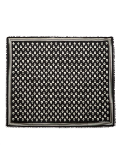 Alexander Mcqueen Women's Biker Skull-print Wool Scarf In Black
