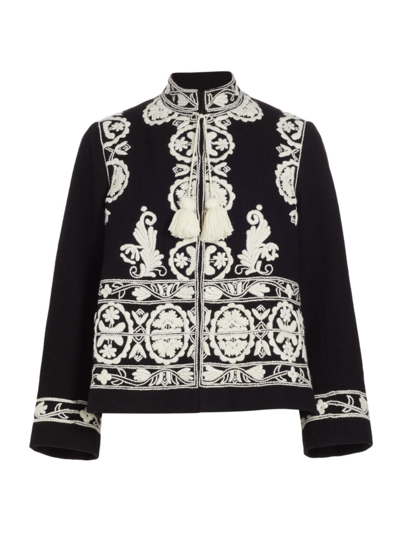 Bode Estate Tasseled Embroidered Wool-felt Jacket In Black White
