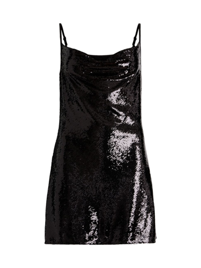 Allsaints Haddi Cowl Neck Sequin Mini Slip Dress In Black