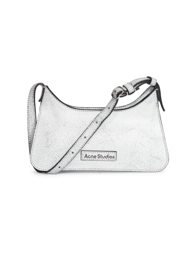 Acne Studios Women's Micro Platt Metallic Crackle Leather Shoulder Bag In White