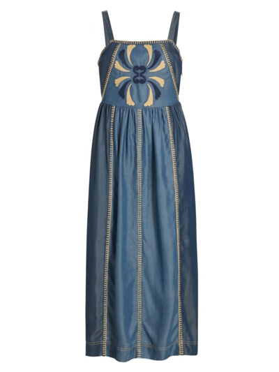 Carolina K Women's Eterna Della Embroidered Denim Midi-dress In Blue