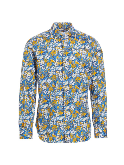 Kiton Men's Floral Print Button-up Shirt In Yellow