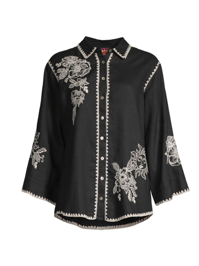 Johnny Was Women's Addison Embroidered Linen Shirt In Black