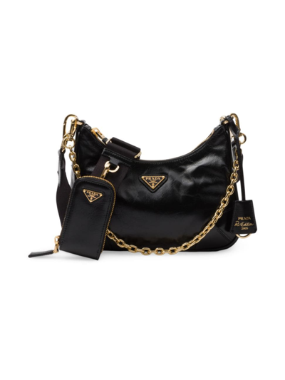 Prada Women's Re-edition 2002 Leather Shoulder Bag In Black