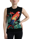 Dolce & Gabbana Black Bird Wool Knit Sleeveless Tank T-shirt In Black