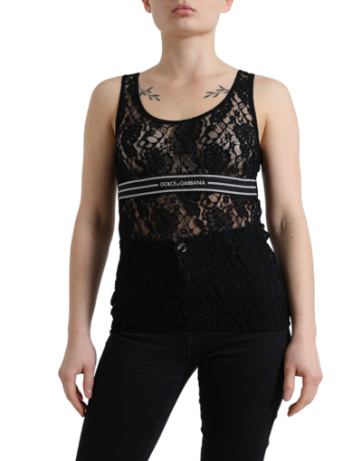 DOLCE & GABBANA DOLCE & GABBANA ELEGANT LACE TANK TOP WITH LOGO WOMEN'S STRIPE