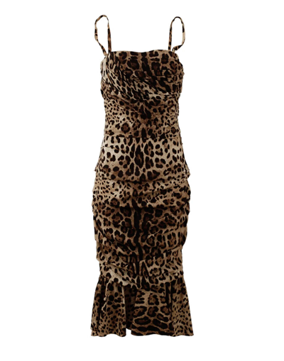 DOLCE & GABBANA DOLCE & GABBANA ELEGANT LEOPARD PRINT CADY WOMEN'S DRESS